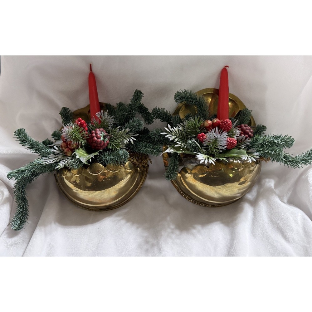Vtg 1980's Gold Tone Wall Pocket Planter Great Color Christmas Greenery Candle 2